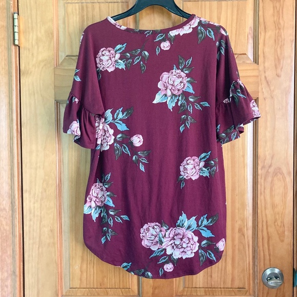 Women’s size small Reborn J burgundy floral top with buttons and tie - Picture 2 of 6
